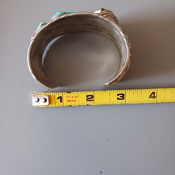 Signed Sterling & Turquoise Bracelet - Picture 7 of 9